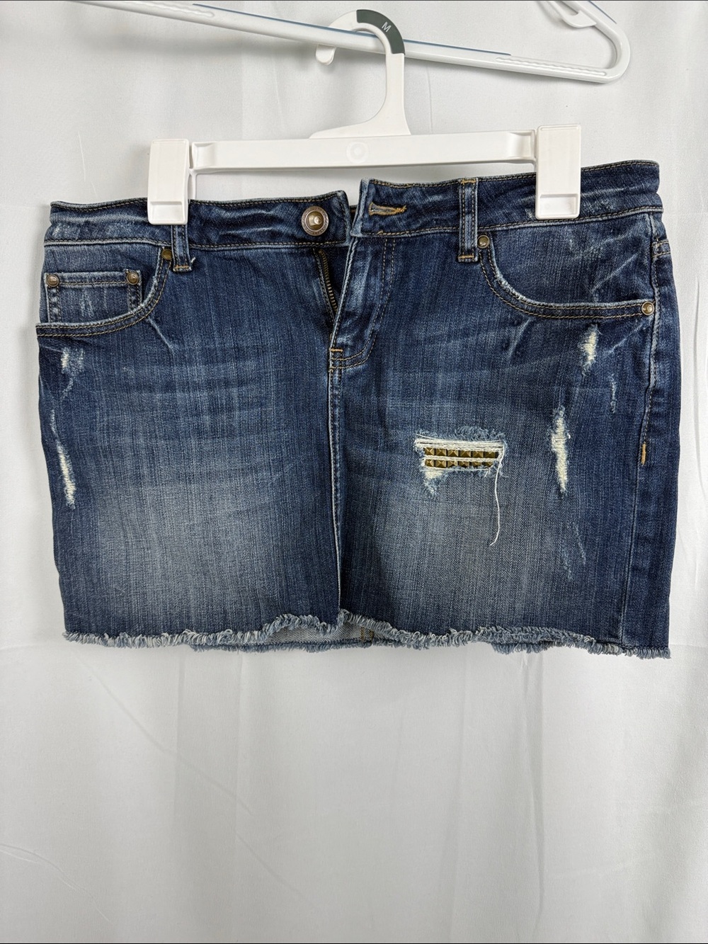 LC Lauren Conrad Dark Blue Distressed Denim Mini Skirt
